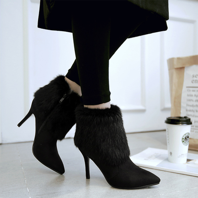 時(shí)尚與溫暖并存 2017韓版兔毛及踝短靴的冬日魅力